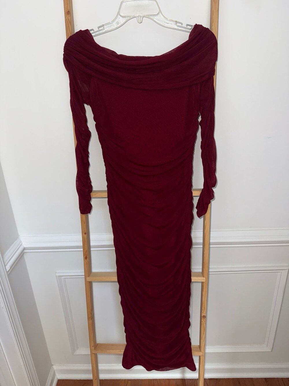 Women's Ruched Off-the-Shoulder Long Sleeve Dress